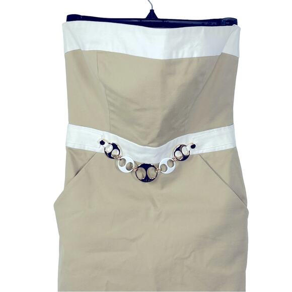 Milly of New York Khaki Strapless Dress with Removable Chain Belt Size 2 - Picture 3 of 15